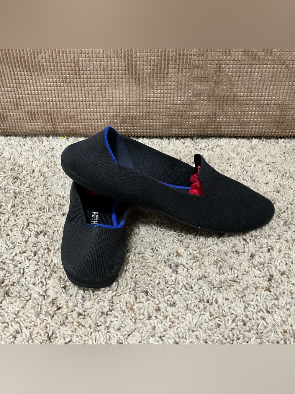Rothy's Black Knit Slip-On Flats with Blue Trim women’s size 11